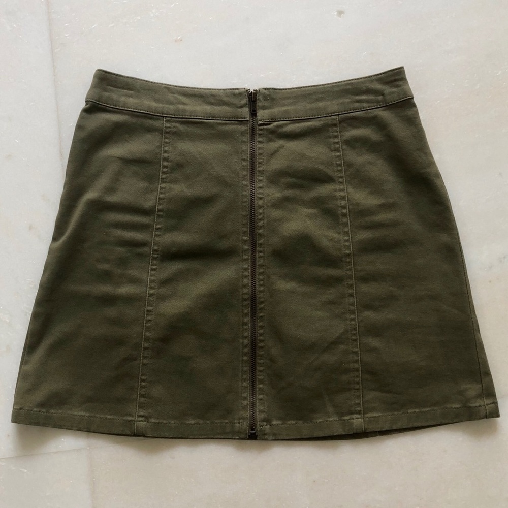 Army Green Zip-Up Mini Skirt